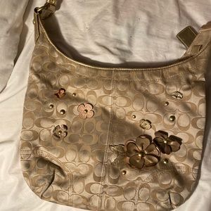 Coach shoulder floral embellishment cream bag